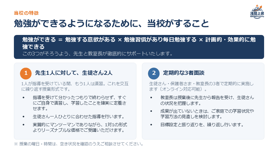 当校の特徴を説明する必須スライド